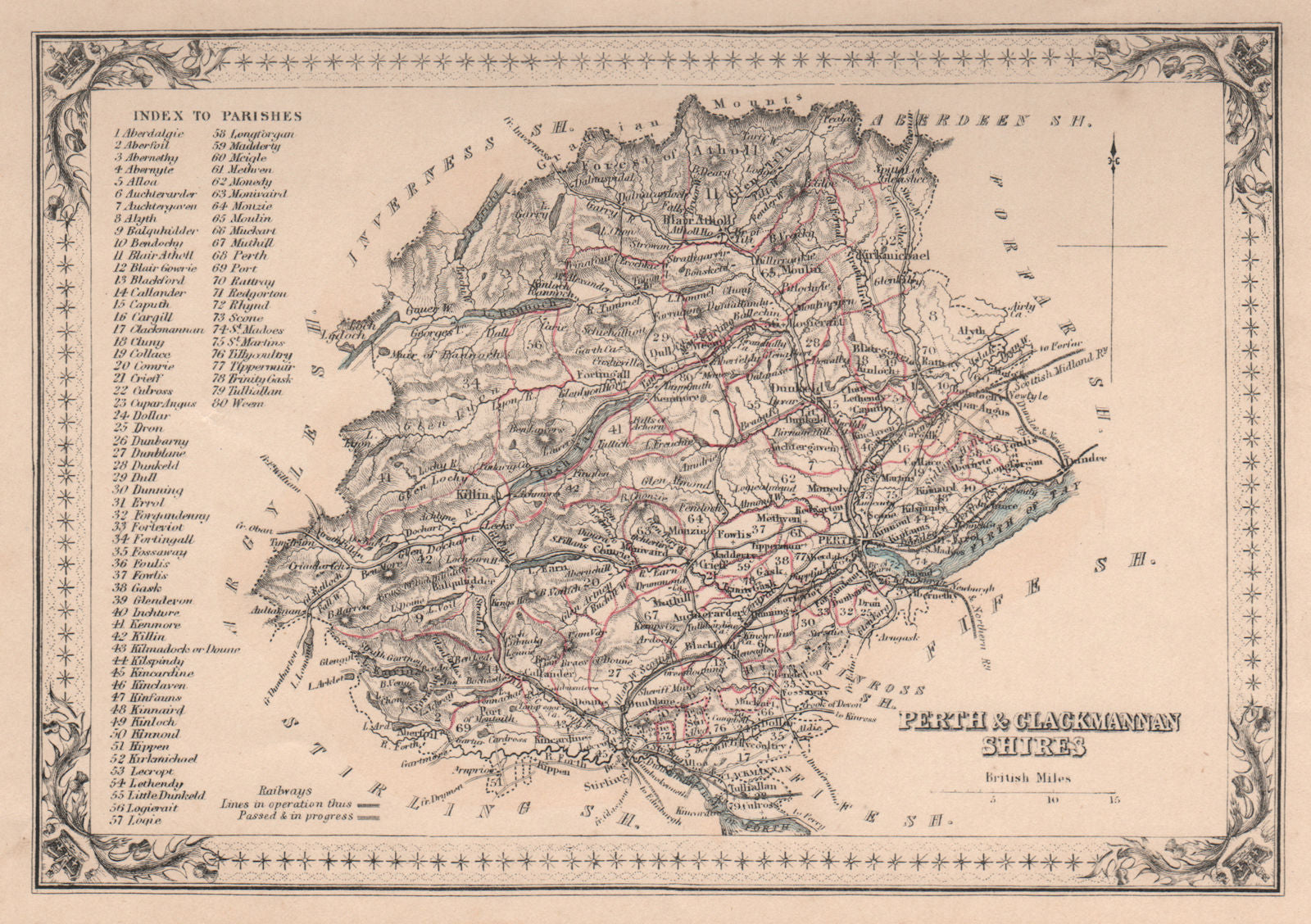 Antique county map of Perthshire & Clackmannanshire. FULLARTON 1868 old